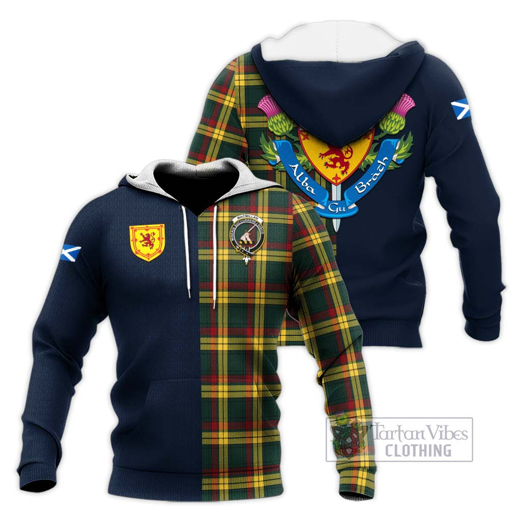 Tartan Vibes Clothing MacMillan Old Modern Tartan Knitted Hoodie with Scottish Lion Royal Arm Half Style