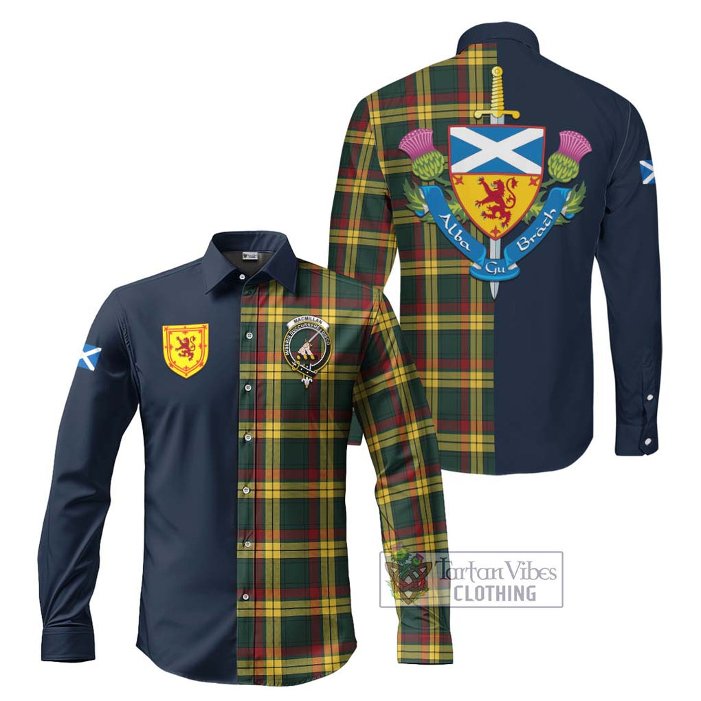 Tartan Vibes Clothing MacMillan Old Modern Tartan Long Sleeve Button Shirt with Scottish Lion Royal Arm Half Style