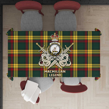 MacMillan Old Modern Tartan Tablecloth with Clan Crest and the Golden Sword of Courageous Legacy