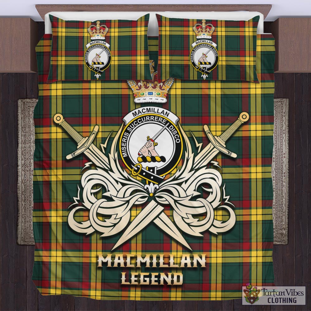 Tartan Vibes Clothing MacMillan Old Modern Tartan Bedding Set with Clan Crest and the Golden Sword of Courageous Legacy