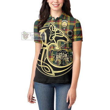 MacMillan Old Modern Tartan Women's Polo Shirt with Family Crest Celtic Wolf Style