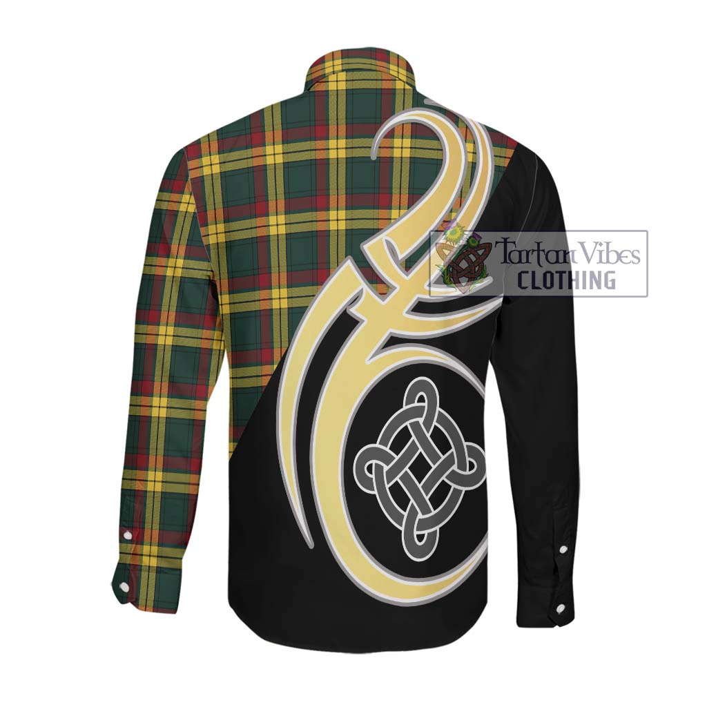 MacMillan Old Modern Tartan Long Sleeve Button Shirt with Family Crest and Celtic Symbol Style Men's Shirt - Tartan Vibes Clothing