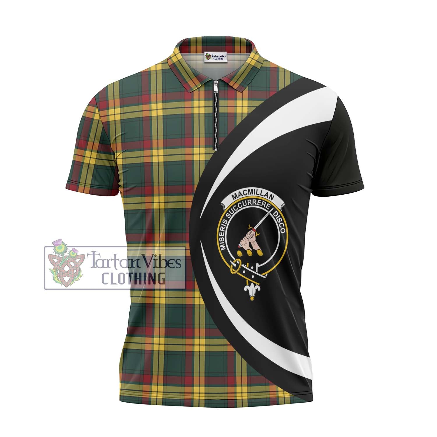 Tartan Vibes Clothing MacMillan Old Modern Tartan Zipper Polo Shirt with Family Crest Circle Style