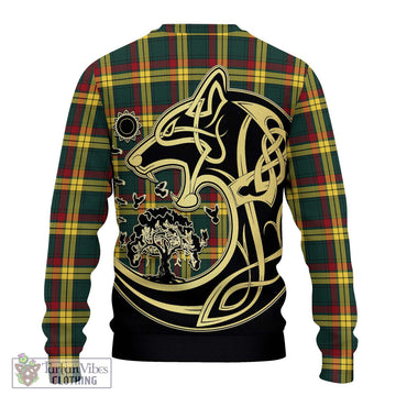 MacMillan Old Modern Tartan Ugly Sweater with Family Crest Celtic Wolf Style