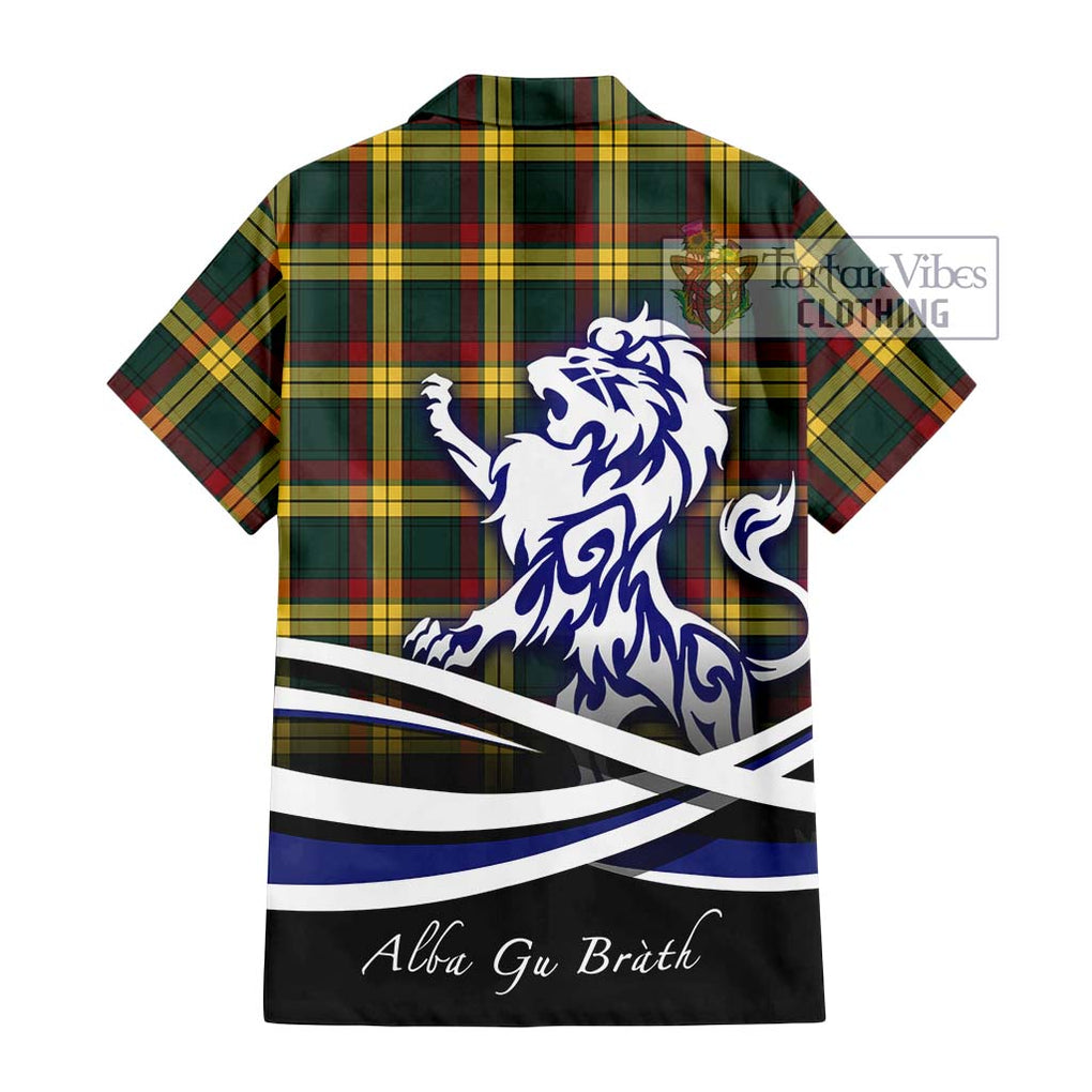 MacMillan Old Modern Tartan Short Sleeve Button Shirt with Alba Gu Brath Regal Lion Emblem - Tartanvibesclothing Shop