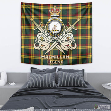 MacMillan Old Modern Tartan Tapestry with Clan Crest and the Golden Sword of Courageous Legacy