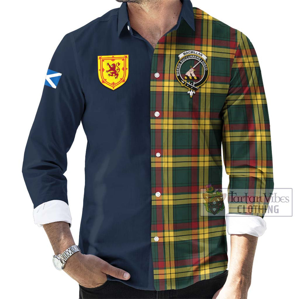 Tartan Vibes Clothing MacMillan Old Modern Tartan Long Sleeve Button Shirt with Scottish Lion Royal Arm Half Style