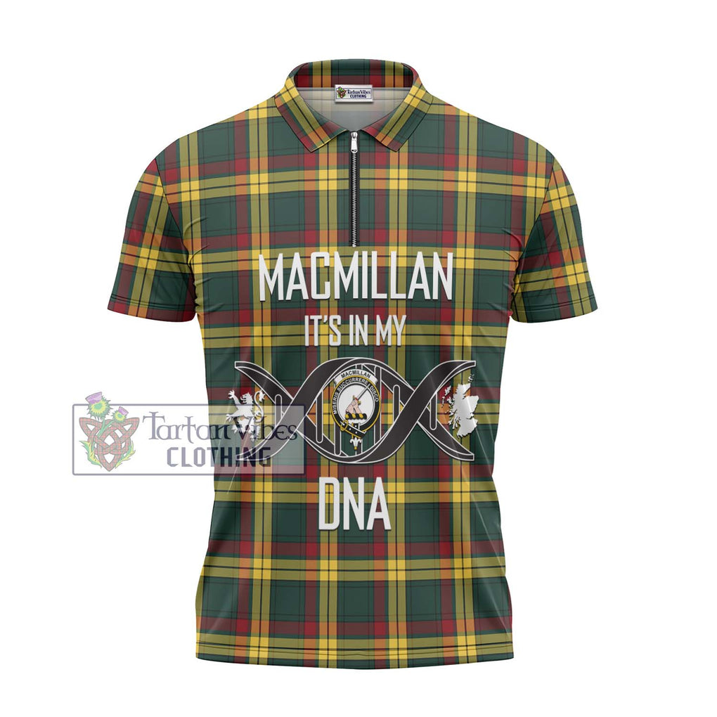 MacMillan Old Modern Tartan Zipper Polo Shirt with Family Crest DNA In Me Style - Tartanvibesclothing Shop