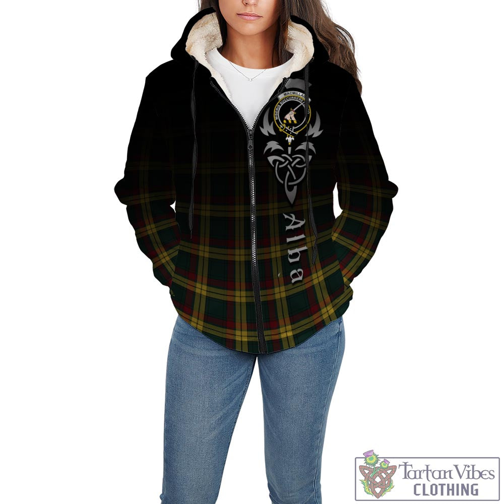 Tartan Vibes Clothing MacMillan Old Modern Tartan Sherpa Hoodie Featuring Alba Gu Brath Family Crest Celtic Inspired