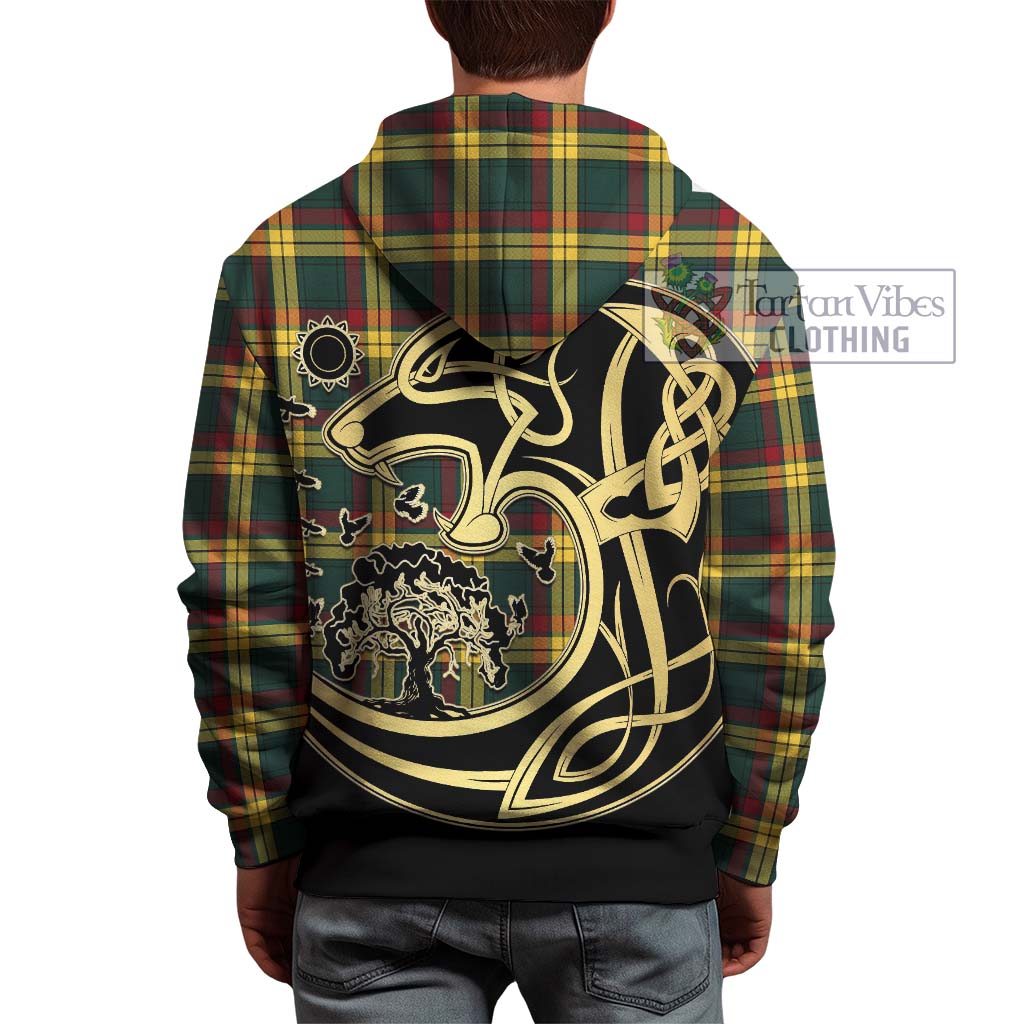 Tartan Vibes Clothing MacMillan Old Modern Tartan Hoodie with Family Crest Celtic Wolf Style