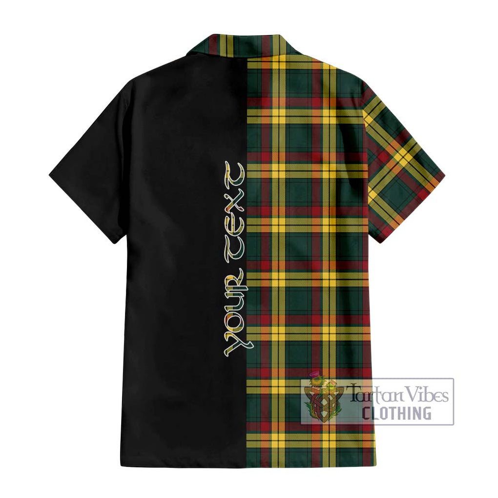 MacMillan Old Modern Tartan Short Sleeve Button Shirt with Family Crest and Half Of Me Style - Tartanvibesclothing Shop