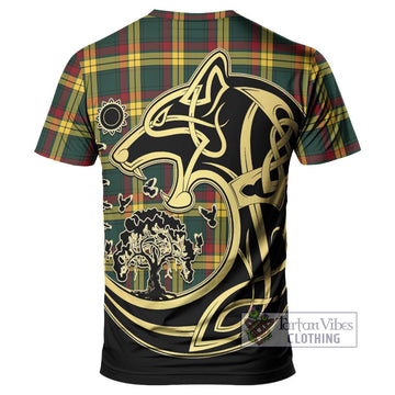 MacMillan Old Modern Tartan T-Shirt with Family Crest Celtic Wolf Style