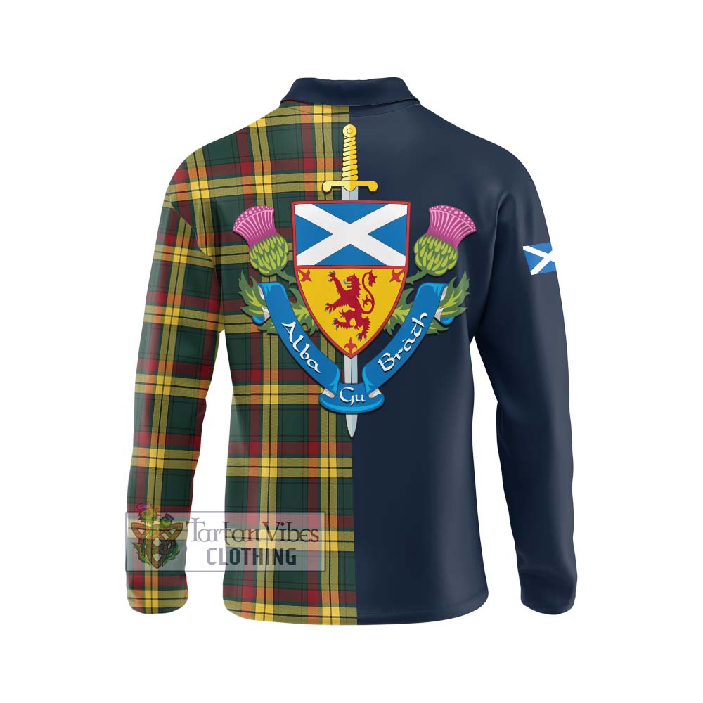 Tartan Vibes Clothing MacMillan Old Modern Tartan Long Sleeve Polo Shirt with Scottish Lion Royal Arm Half Style