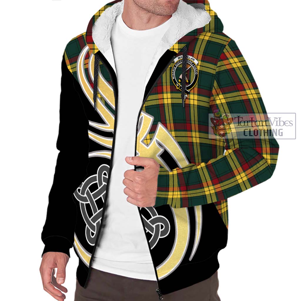 MacMillan Old Modern Tartan Sherpa Hoodie with Family Crest and Celtic Symbol Style - Tartan Vibes Clothing