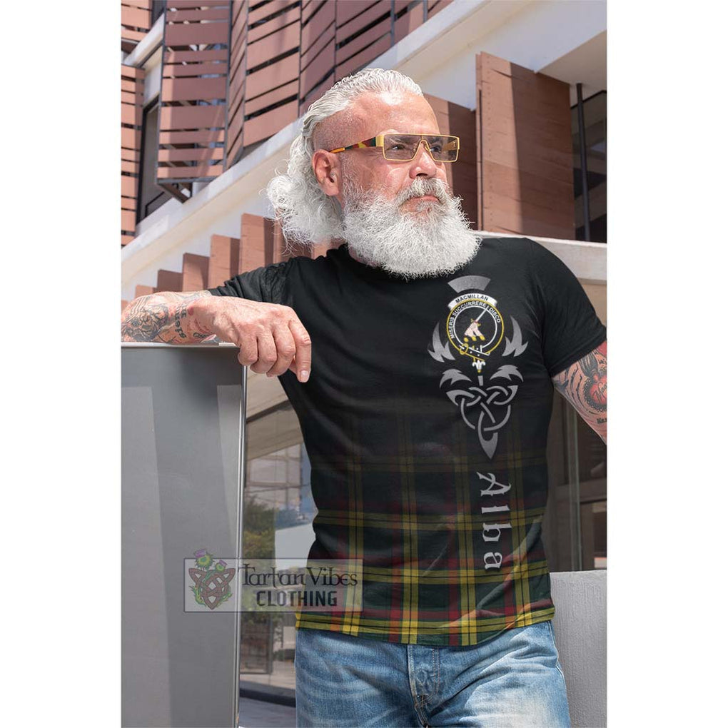 Tartan Vibes Clothing MacMillan Old Modern Tartan Cotton T-shirt Featuring Alba Gu Brath Family Crest Celtic Inspired