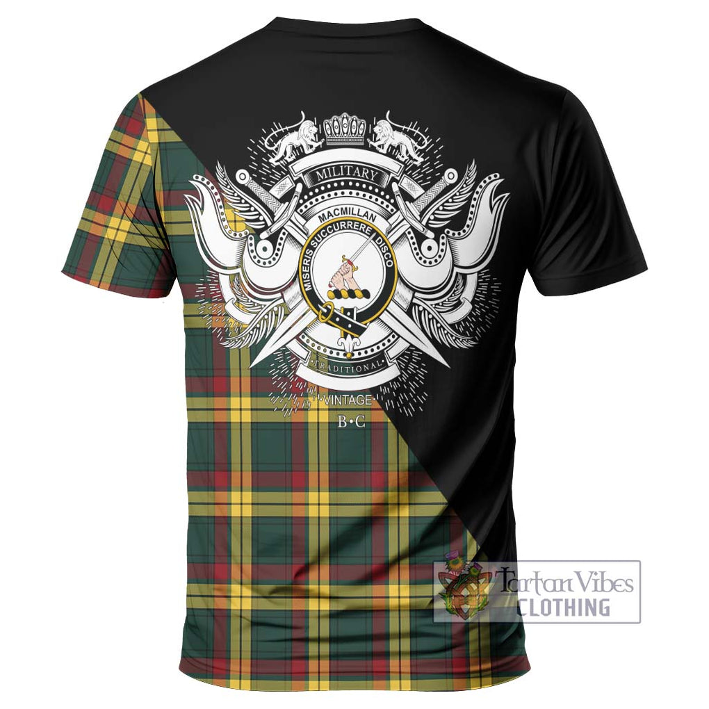 MacMillan Old Modern Tartan T-Shirt with Family Crest and Military Logo Style - Tartanvibesclothing Shop