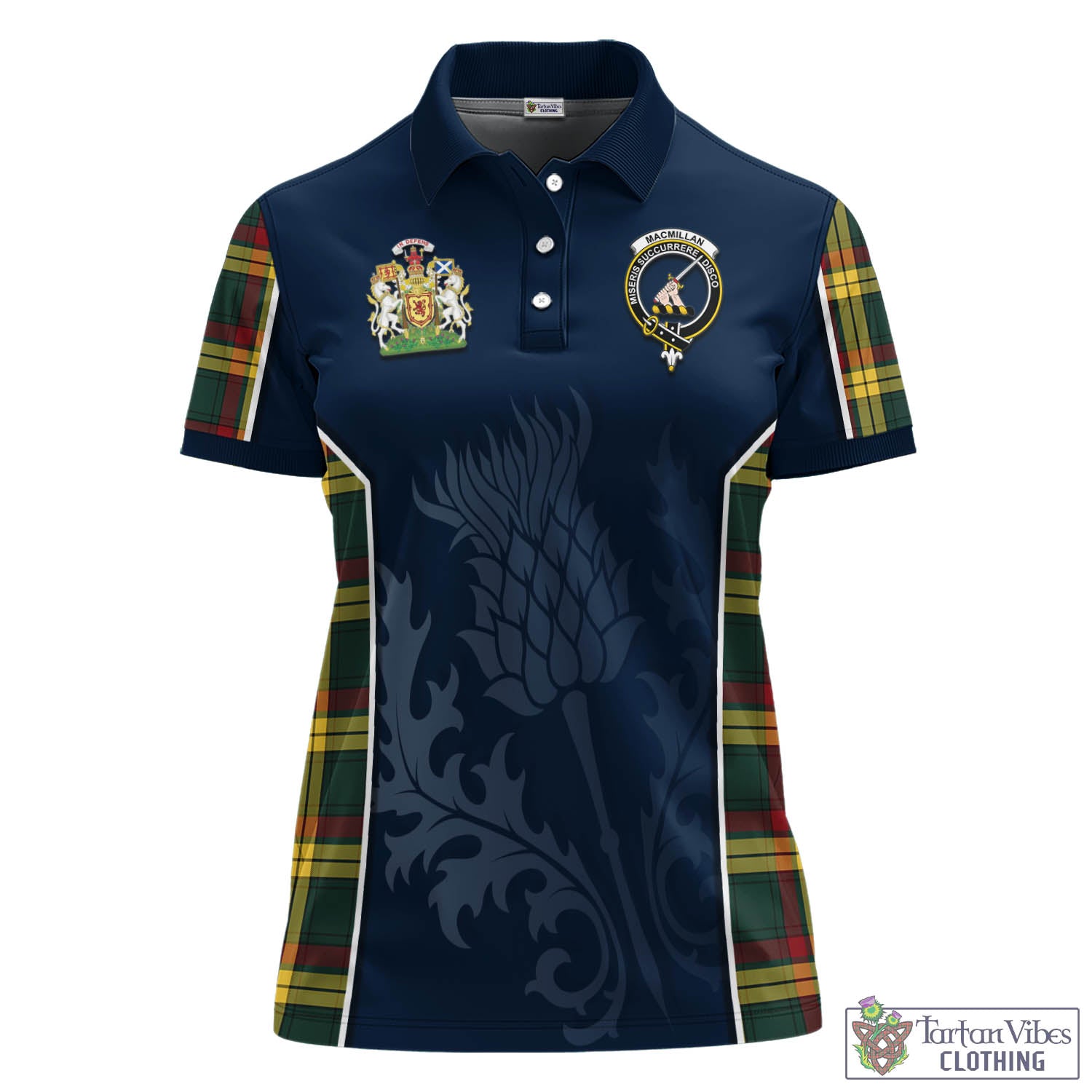 Tartan Vibes Clothing MacMillan Old Modern Tartan Women's Polo Shirt with Family Crest and Scottish Thistle Vibes Sport Style