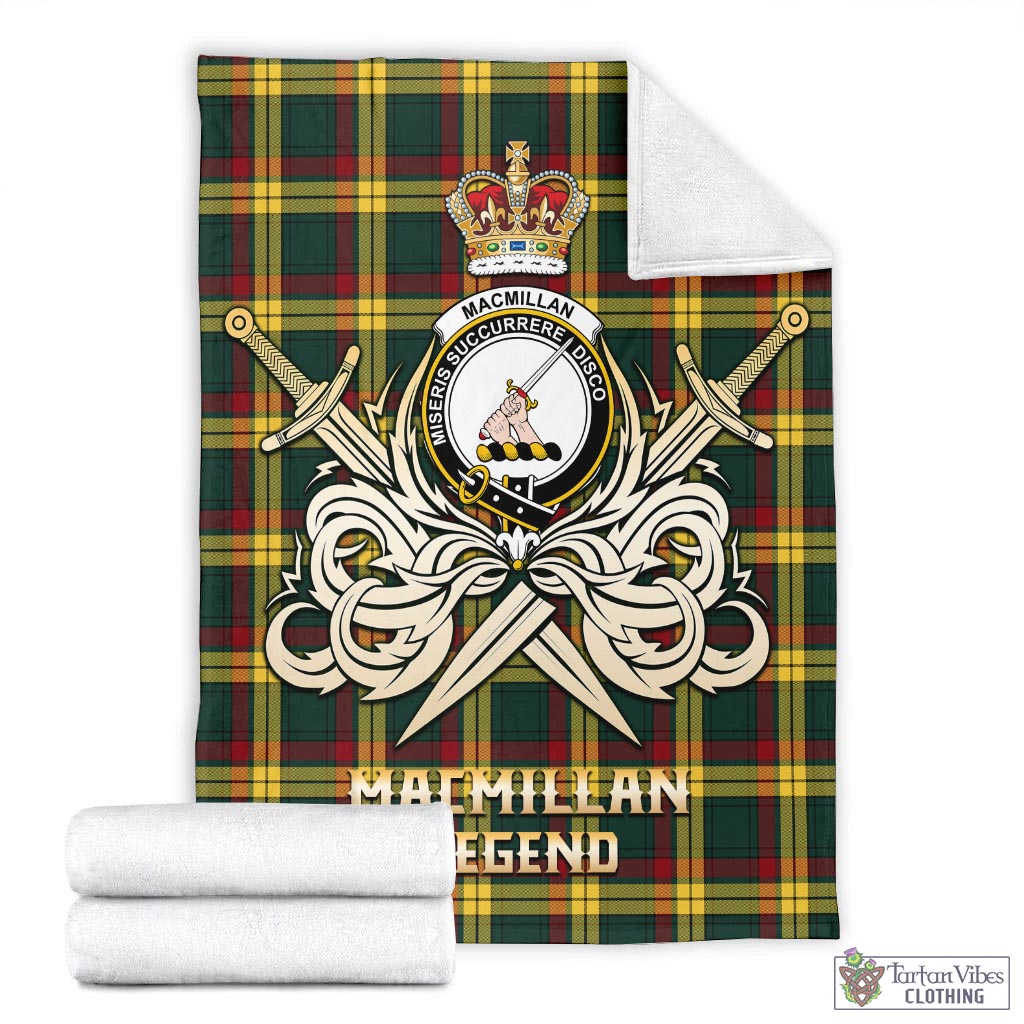 Tartan Vibes Clothing MacMillan Old Modern Tartan Blanket with Clan Crest and the Golden Sword of Courageous Legacy