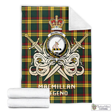 MacMillan Old Modern Tartan Blanket with Clan Crest and the Golden Sword of Courageous Legacy