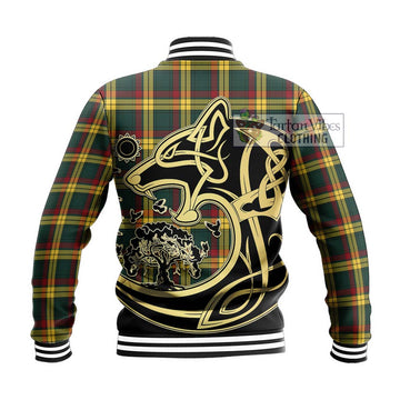 MacMillan Old Modern Tartan Baseball Jacket with Family Crest Celtic Wolf Style