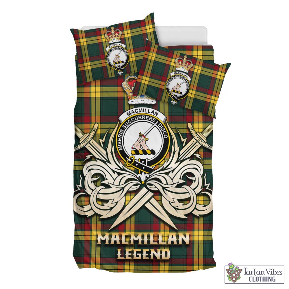 Tartan Vibes Clothing MacMillan Old Modern Tartan Bedding Set with Clan Crest and the Golden Sword of Courageous Legacy