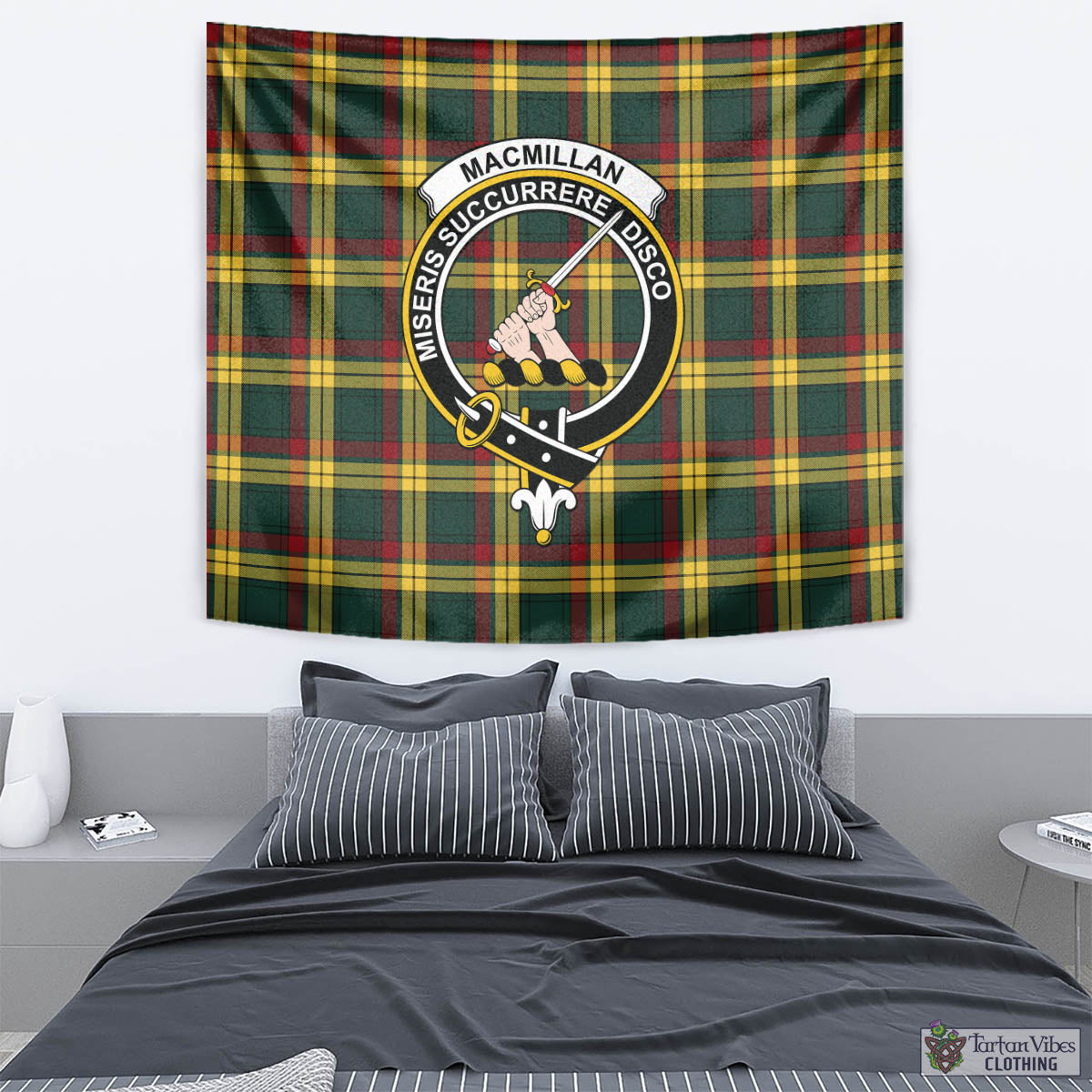 Tartan Vibes Clothing MacMillan Old Modern Tartan Tapestry Wall Hanging and Home Decor for Room with Family Crest