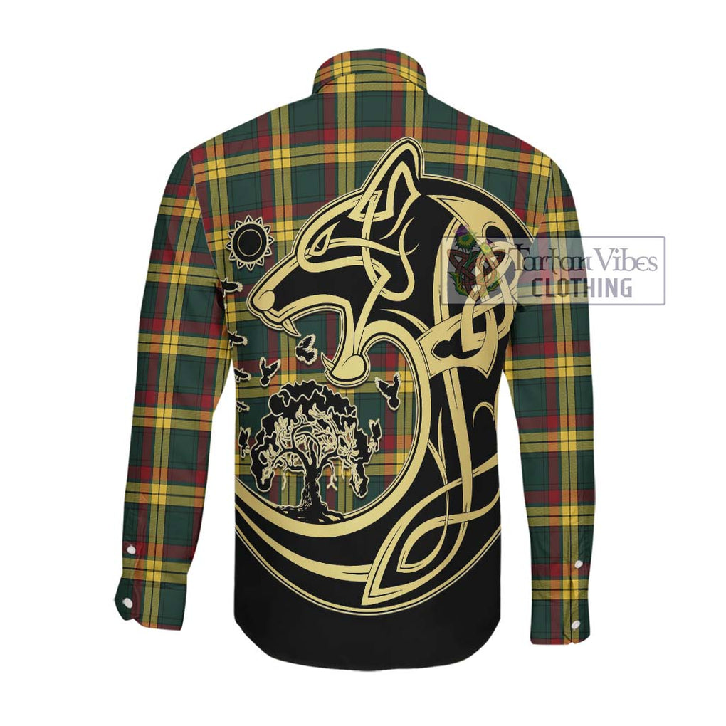 MacMillan Old Modern Tartan Long Sleeve Button Shirt with Family Crest Celtic Wolf Style Men's Shirt - Tartan Vibes Clothing