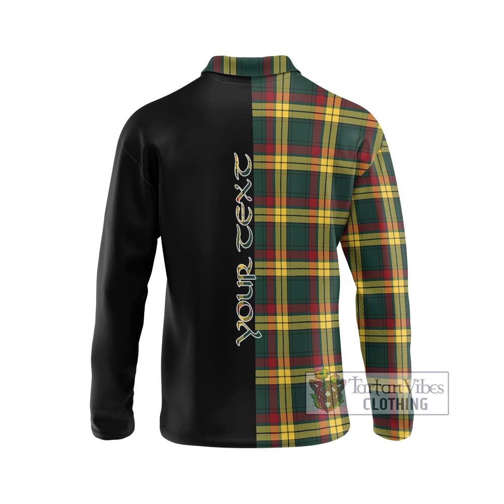 MacMillan Old Modern Tartan Long Sleeve Polo Shirt with Family Crest and Half Of Me Style - Tartanvibesclothing Shop