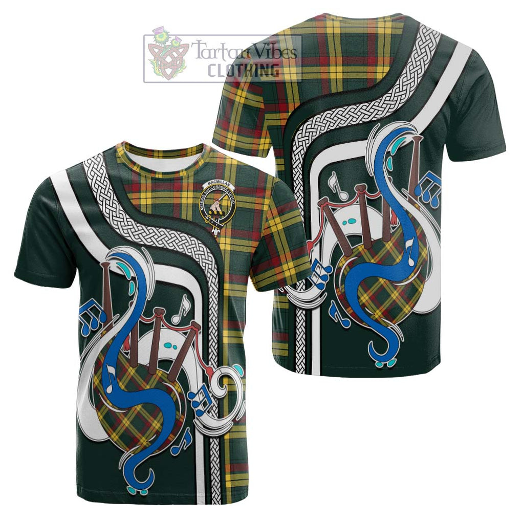 Tartan Vibes Clothing MacMillan Old Modern Tartan Cotton T-shirt with Epic Bagpipe Style