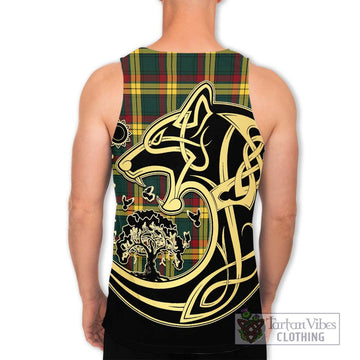 MacMillan Old Modern Tartan Men's Tank Top with Family Crest Celtic Wolf Style