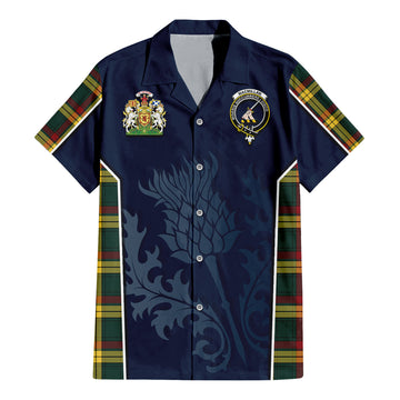 MacMillan Old Modern Tartan Short Sleeve Button Up Shirt with Family Crest and Scottish Thistle Vibes Sport Style