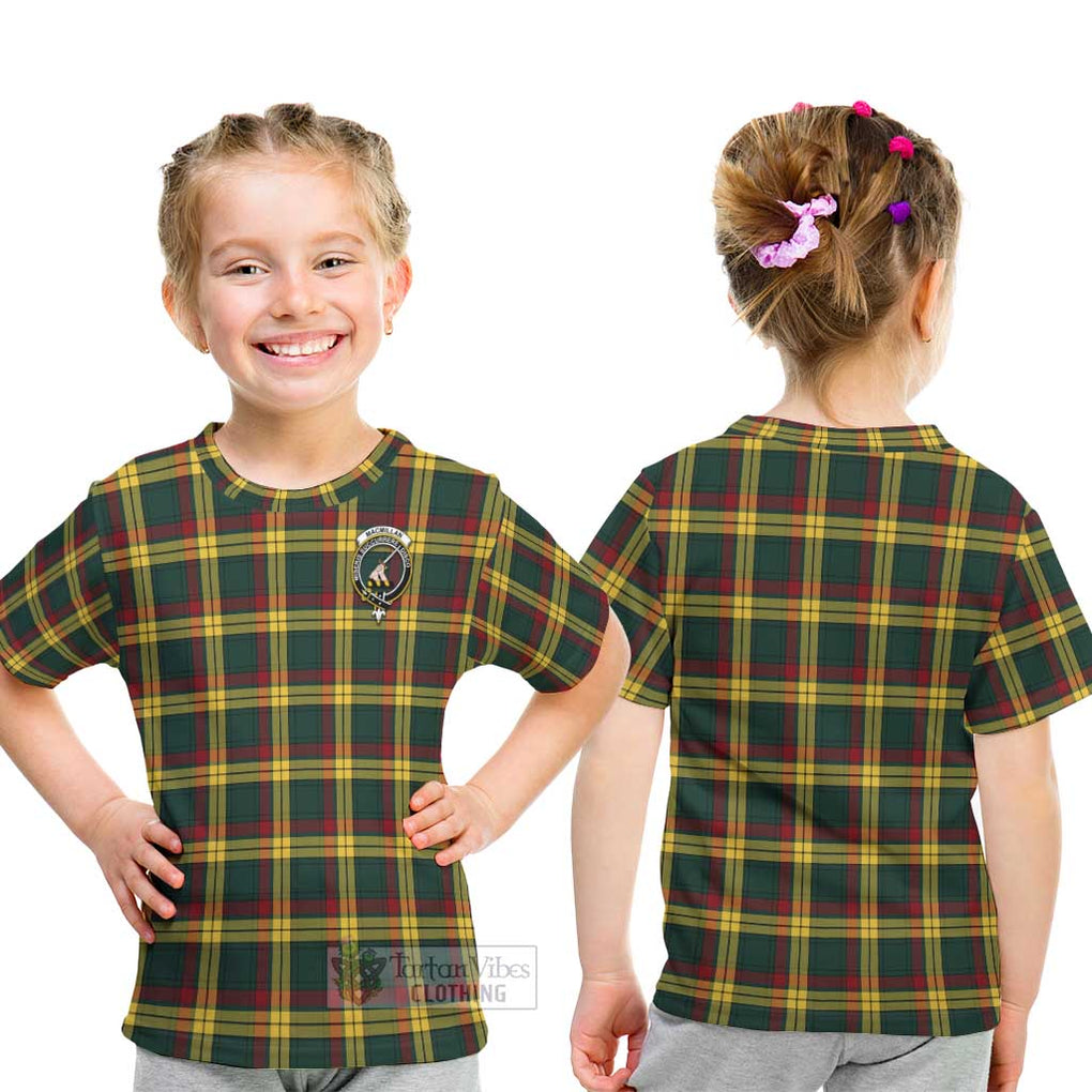 MacMillan Old Modern Tartan Kid T-Shirt with Family Crest - Tartanvibesclothing Shop