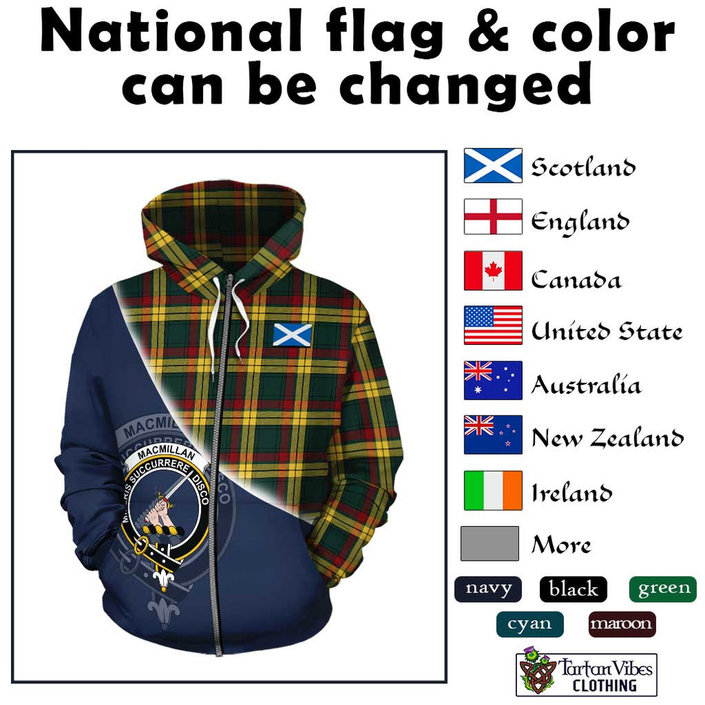 MacMillan Old Modern Tartan Hoodie with Personalised National Flag and Family Crest Half Style - Tartanvibesclothing Shop