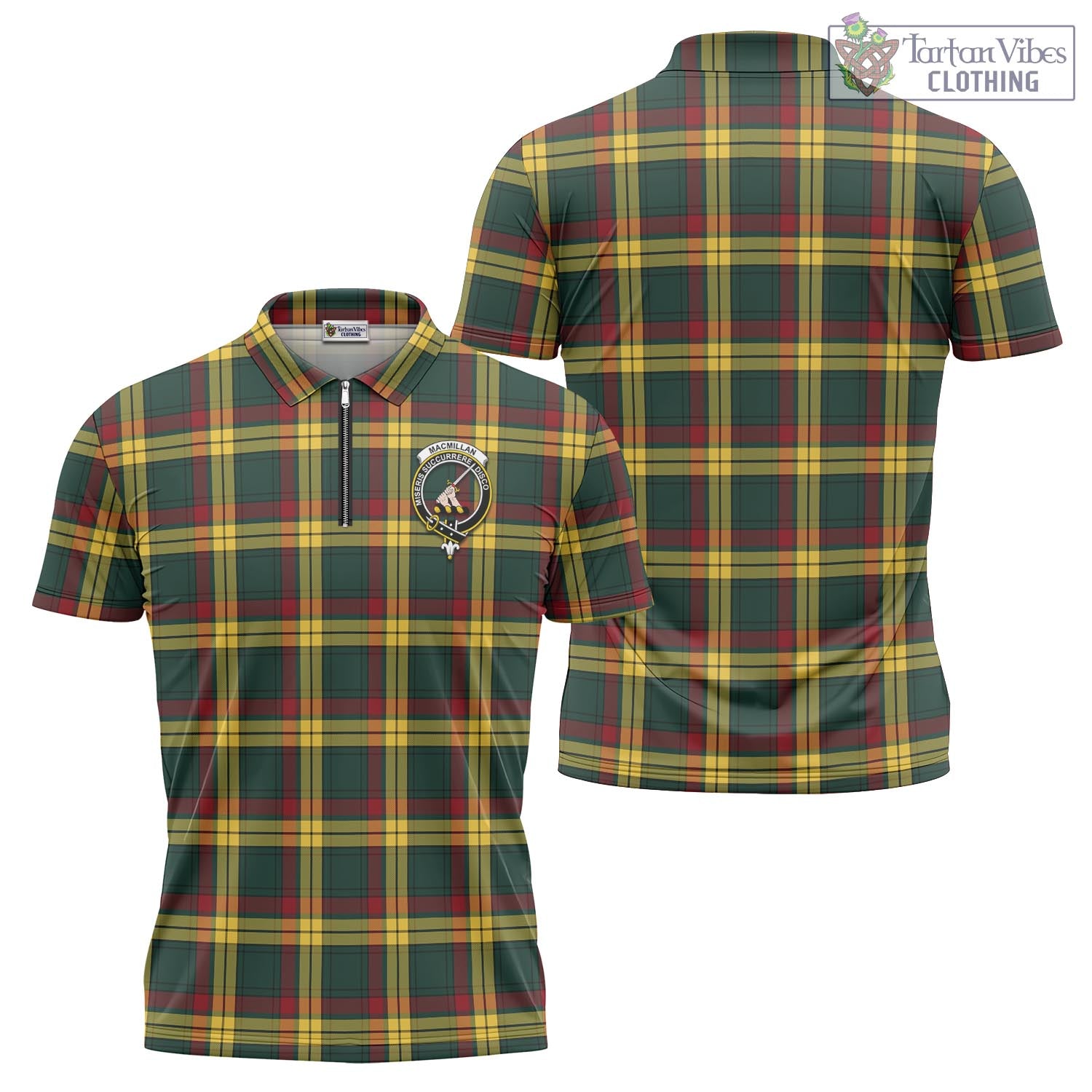 Tartan Vibes Clothing MacMillan Old Modern Tartan Zipper Polo Shirt with Family Crest