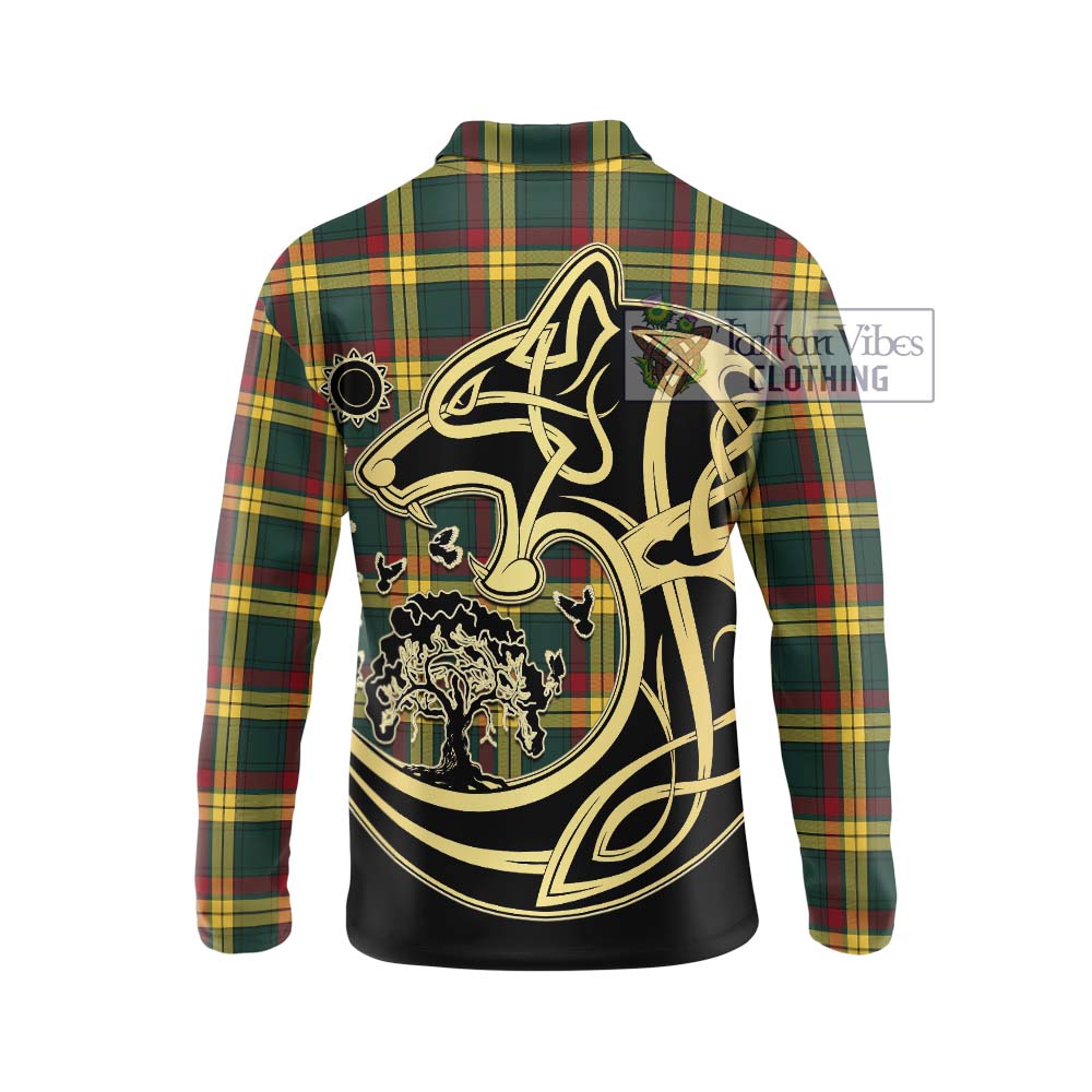 Tartan Vibes Clothing MacMillan Old Modern Tartan Long Sleeve Polo Shirt with Family Crest Celtic Wolf Style