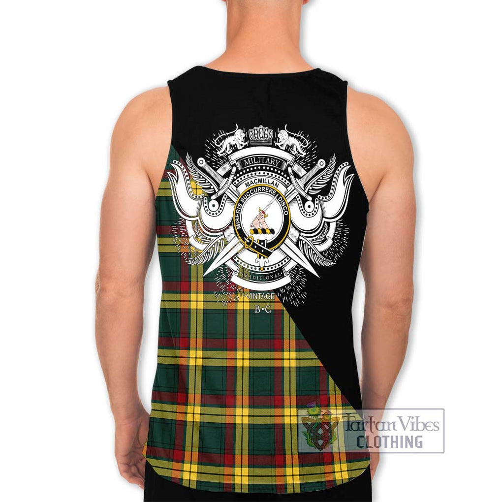 MacMillan Old Modern Tartan Men's Tank Top with Family Crest and Military Logo Style - Tartanvibesclothing Shop