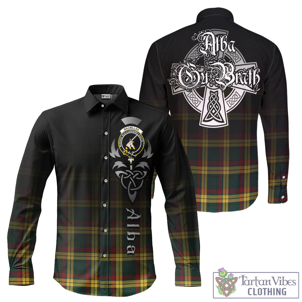 Tartan Vibes Clothing MacMillan Old Modern Tartan Long Sleeve Button Up Featuring Alba Gu Brath Family Crest Celtic Inspired