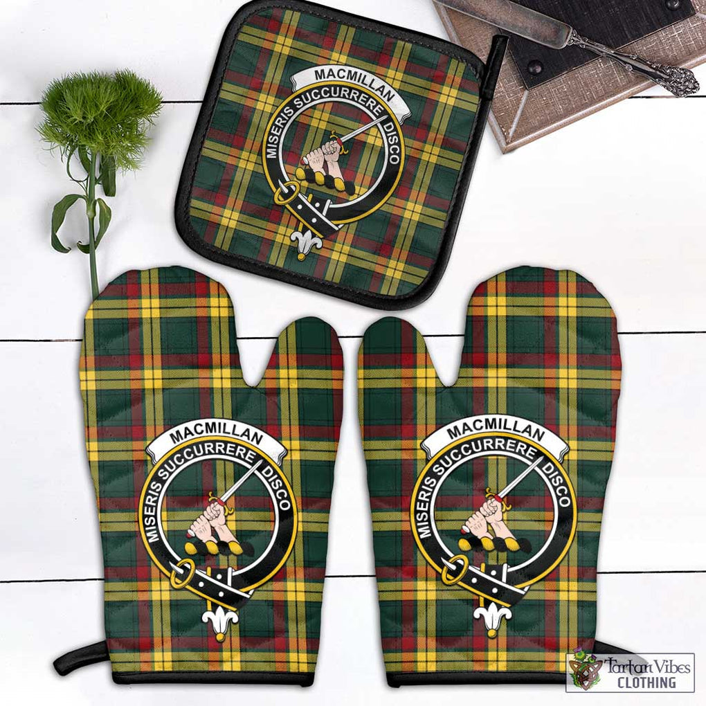 MacMillan Old Modern Tartan Combo Oven Mitt & Pot-Holder with Family Crest Combo 1 Oven Mitt & 1 Pot-Holder Black - Tartan Vibes Clothing