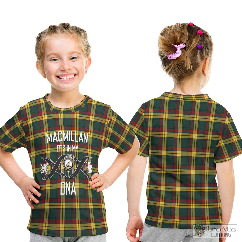 MacMillan Old Modern Tartan Kid T-Shirt with Family Crest DNA In Me Style - Tartanvibesclothing Shop