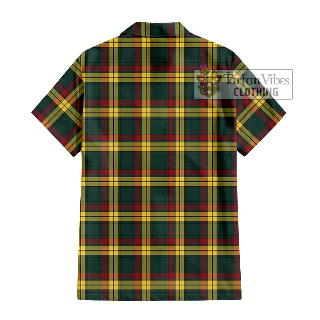 MacMillan Old Modern Tartan Short Sleeve Button Shirt with Family Crest DNA In Me Style - Tartanvibesclothing Shop