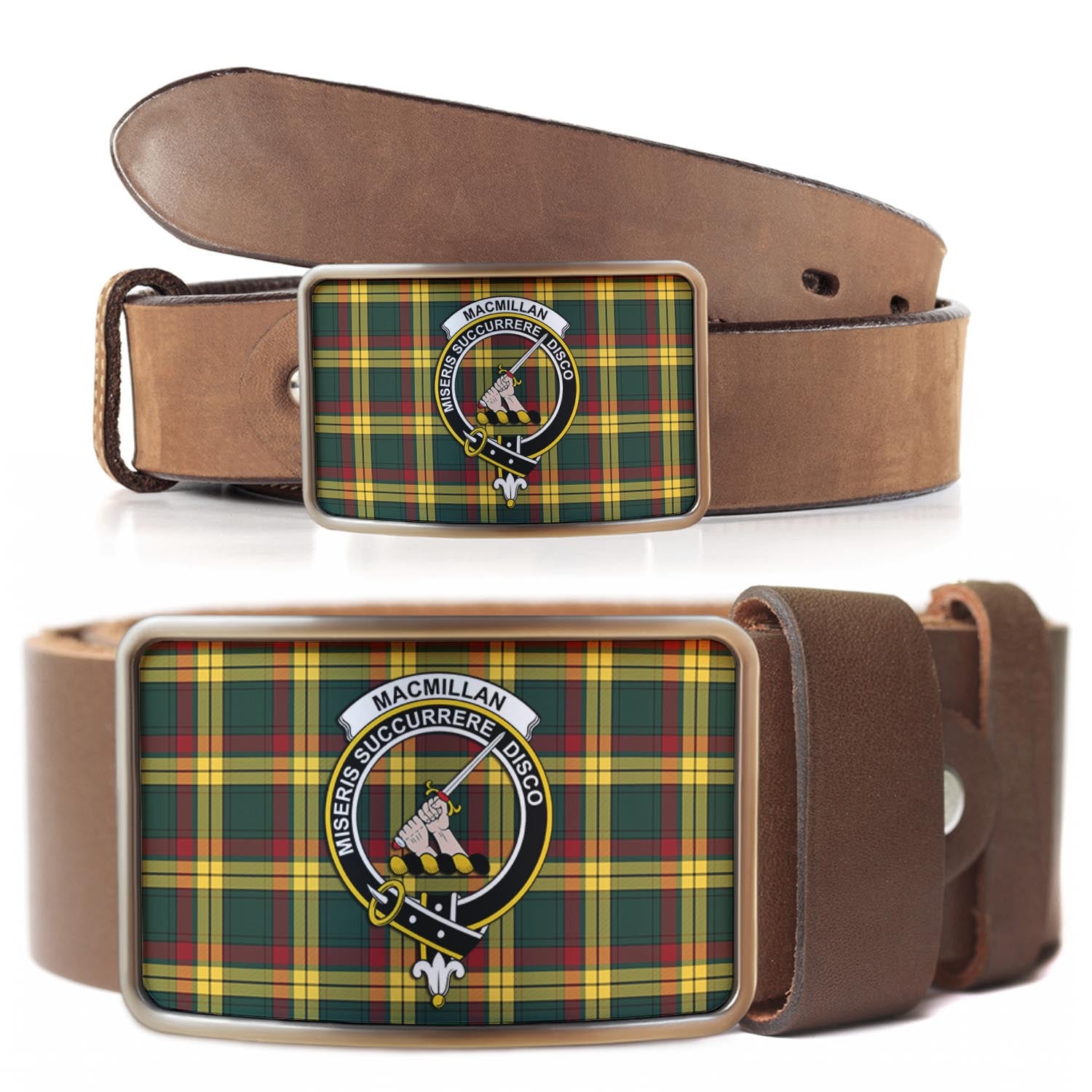 MacMillan Old Modern Tartan Belt Buckles with Family Crest - Tartanvibesclothing