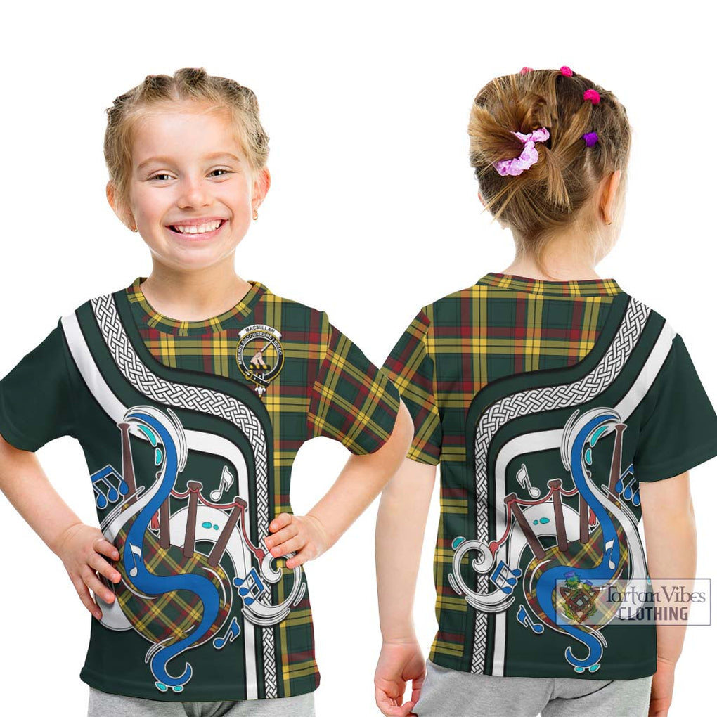 Tartan Vibes Clothing MacMillan Old Modern Tartan Kid T-Shirt with Epic Bagpipe Style