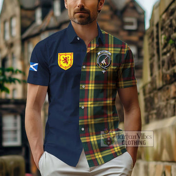 MacMillan Old Modern Tartan Short Sleeve Button Shirt Alba with Scottish Lion Royal Arm Half Style