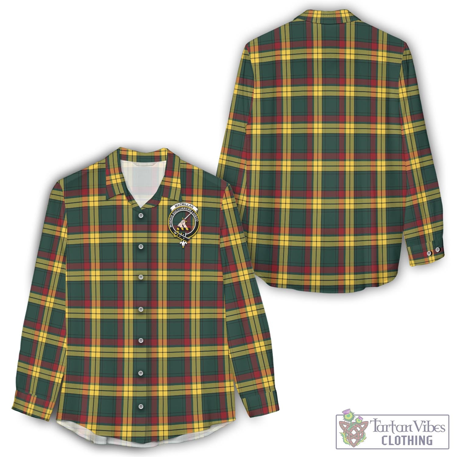 Tartan Vibes Clothing MacMillan Old Modern Tartan Womens Casual Shirt with Family Crest