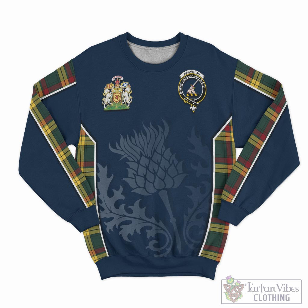 Tartan Vibes Clothing MacMillan Old Modern Tartan Sweatshirt with Family Crest and Scottish Thistle Vibes Sport Style