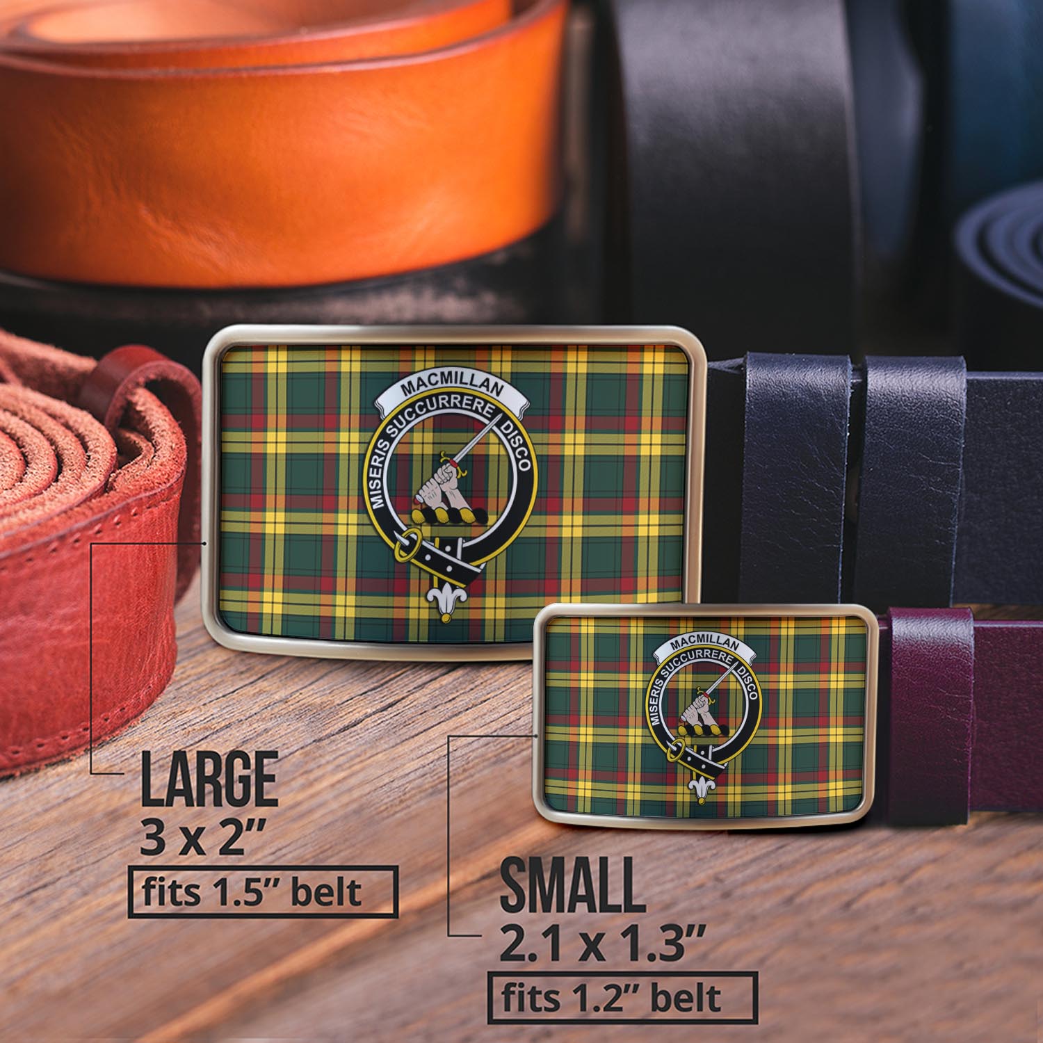 MacMillan Old Modern Tartan Belt Buckles with Family Crest - Tartanvibesclothing