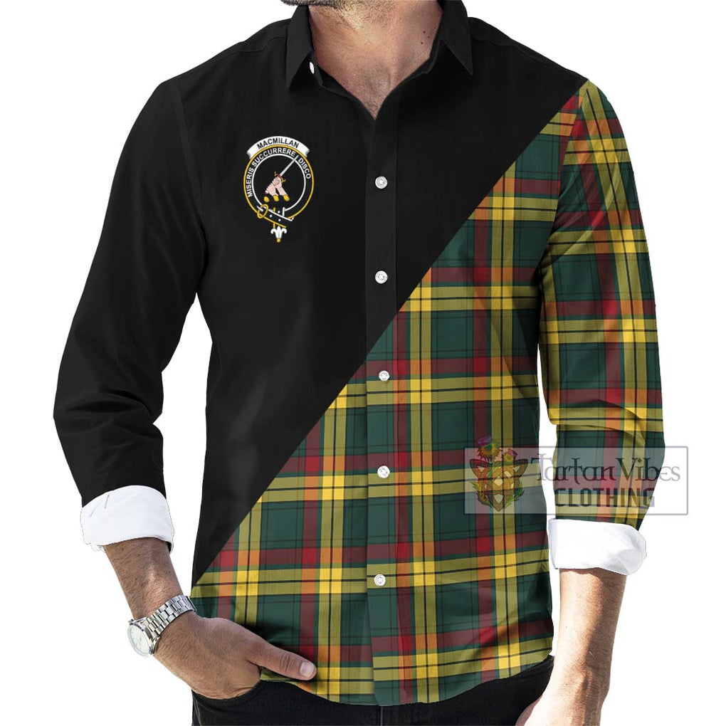 MacMillan Old Modern Tartan Long Sleeve Button Shirt with Family Crest and Military Logo Style - Tartanvibesclothing Shop