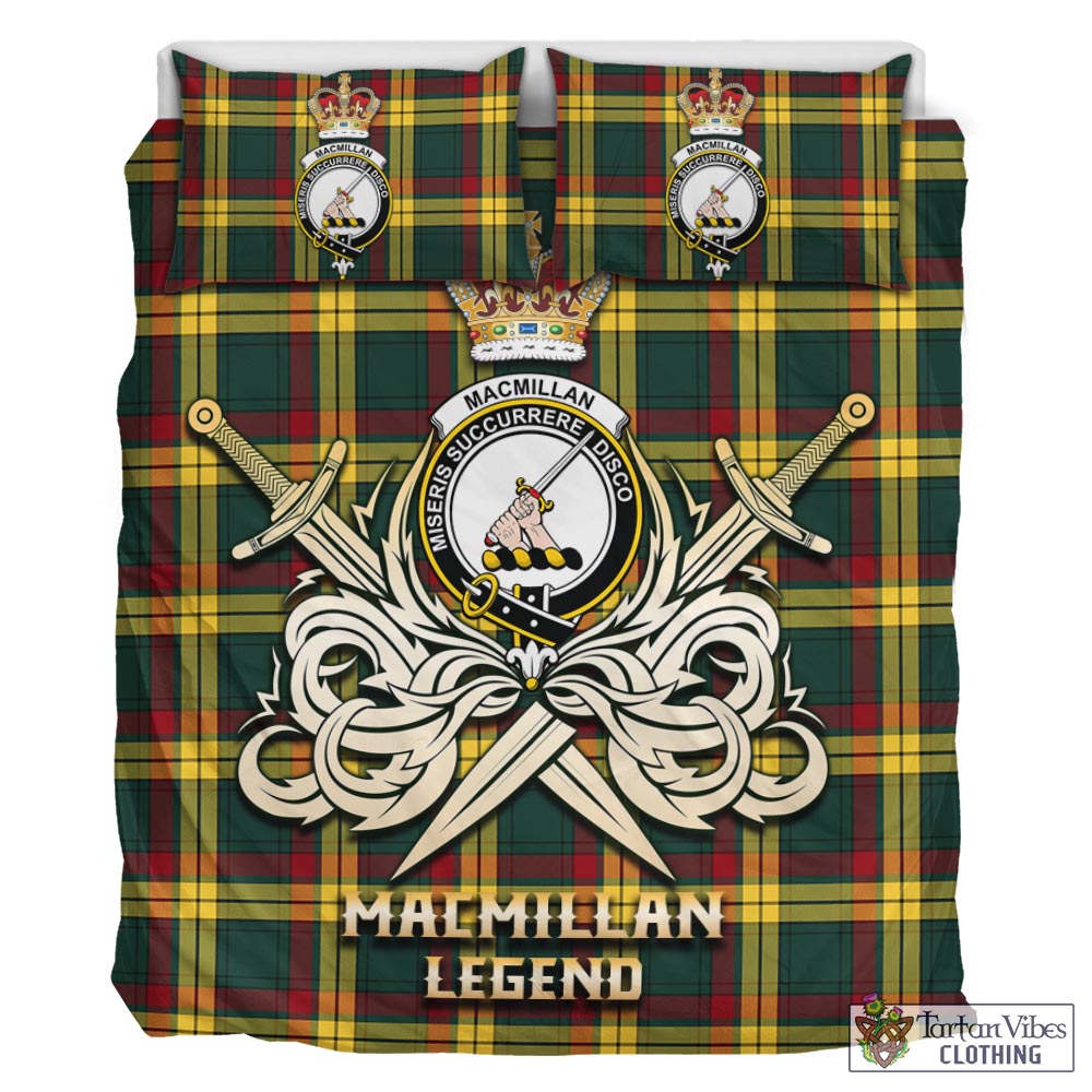 Tartan Vibes Clothing MacMillan Old Modern Tartan Bedding Set with Clan Crest and the Golden Sword of Courageous Legacy