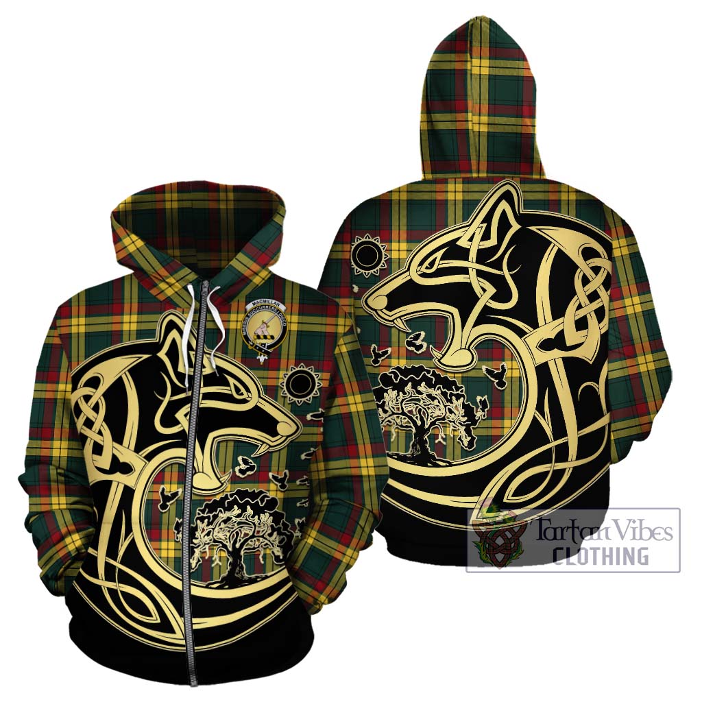 Tartan Vibes Clothing MacMillan Old Modern Tartan Hoodie with Family Crest Celtic Wolf Style