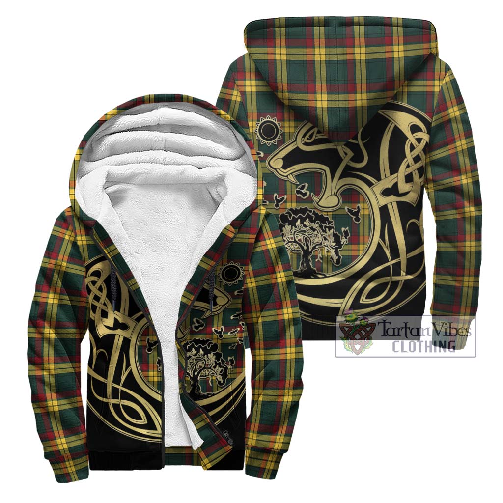 Tartan Vibes Clothing MacMillan Old Modern Tartan Sherpa Hoodie with Family Crest Celtic Wolf Style